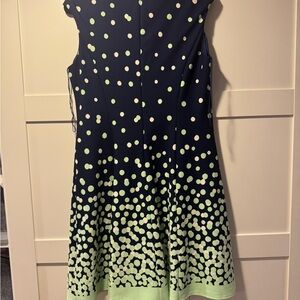 London Times Navy and Green Polka Dot Dress